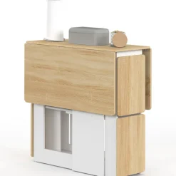 Ensemble table console pliable 2-4 personnes bois blanc et plateau façon hêtre avec 4 tabourets