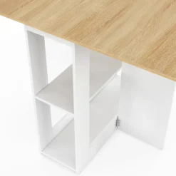 Ensemble table console pliable 2-4 personnes bois blanc et plateau façon hêtre avec 4 tabourets
