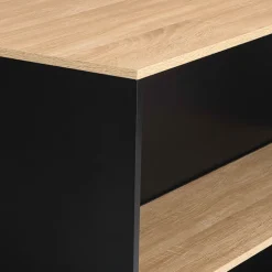 Ensemble table de bar + 2 tabourets de bar bois noir et imitation hêtre