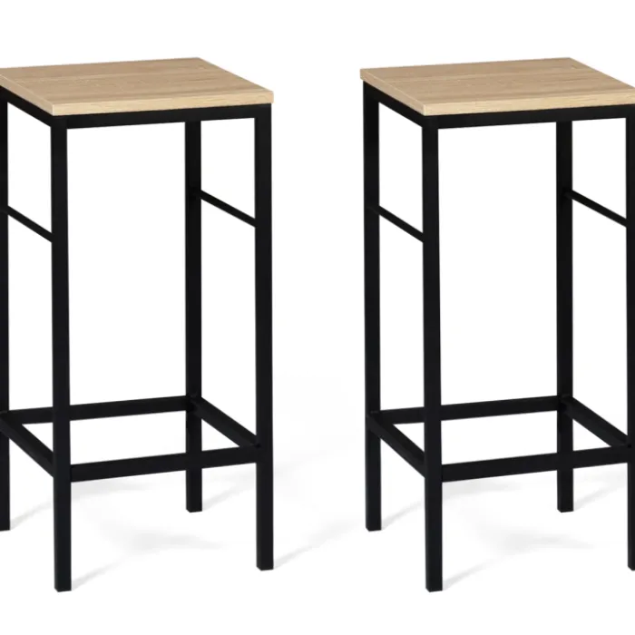 Ensemble table de bar + 2 tabourets de bar bois noir et imitation hêtre