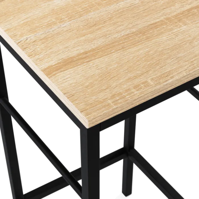 Ensemble table de bar + 2 tabourets de bar bois noir et imitation hêtre