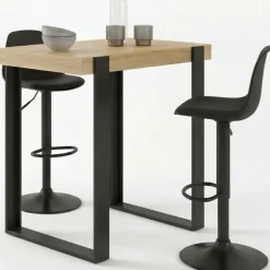 Ensemble table de bar bois et noir et 2 tabourets noir pied noir