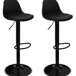 Ensemble table de bar bois et noir et 2 tabourets noir pied noir