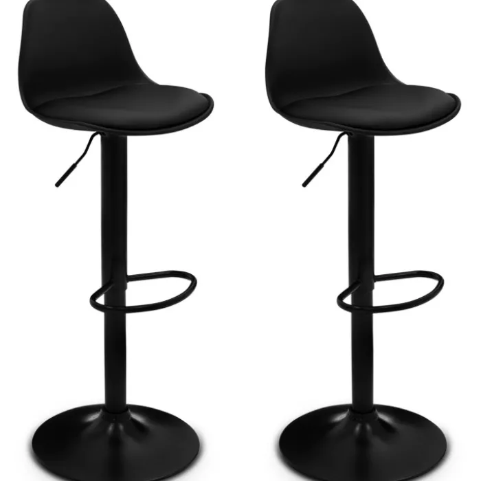 Ensemble table de bar bois et noir et 2 tabourets noir pied noir