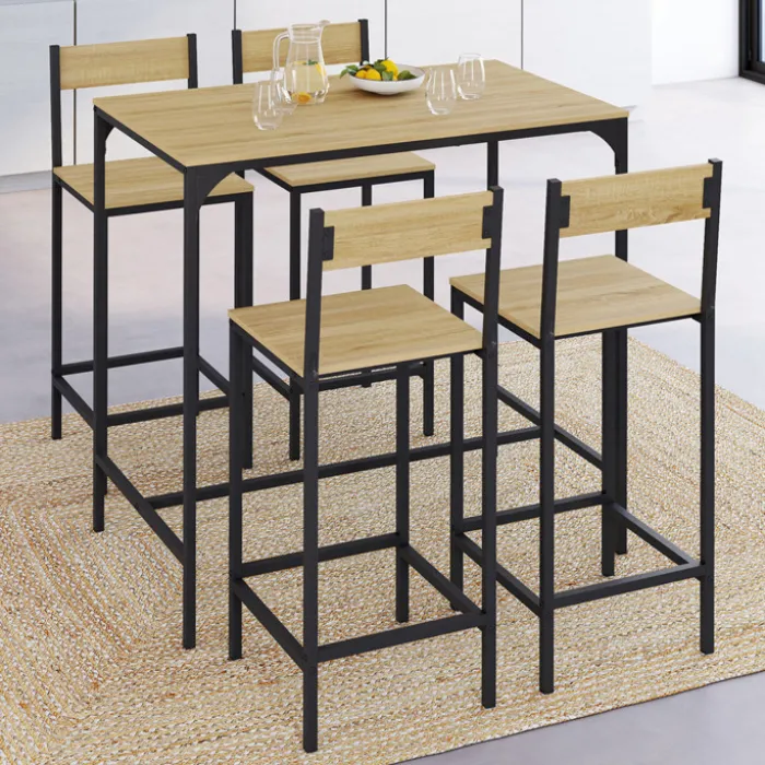 Ensemble table de bar et 4 chaises de bar industrielles