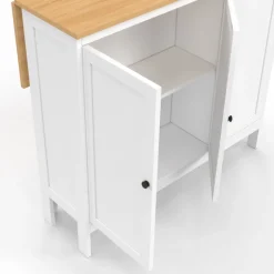 Ensemble table de bar ilot et 2 tabourets bois blanc plateau façon hêtre