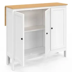 Ensemble table de bar ilot et 2 tabourets bois blanc plateau façon hêtre