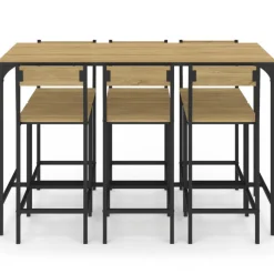 Ensemble table et 6 chaises hautes de bar au design industriel