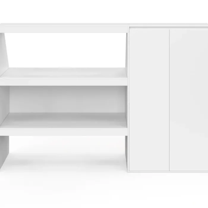 Ensemble étagère 2 niveaux + armoire 2 portes sous pente blanc