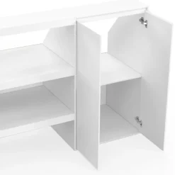 Ensemble étagère 2 niveaux + armoire 2 portes sous pente blanc