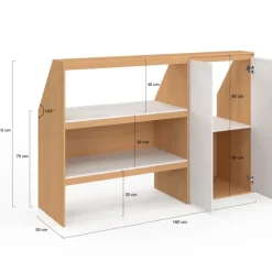 Ensemble étagère 2 niveaux + armoire 2 portes sous pente hêtre et blanc
