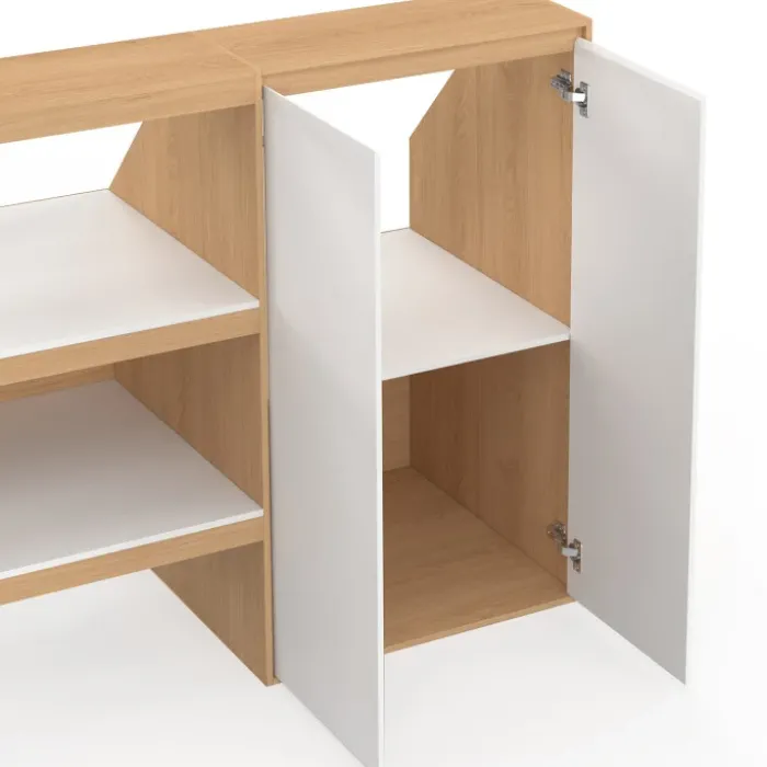 Ensemble étagère 2 niveaux + armoire 2 portes sous pente hêtre et blanc