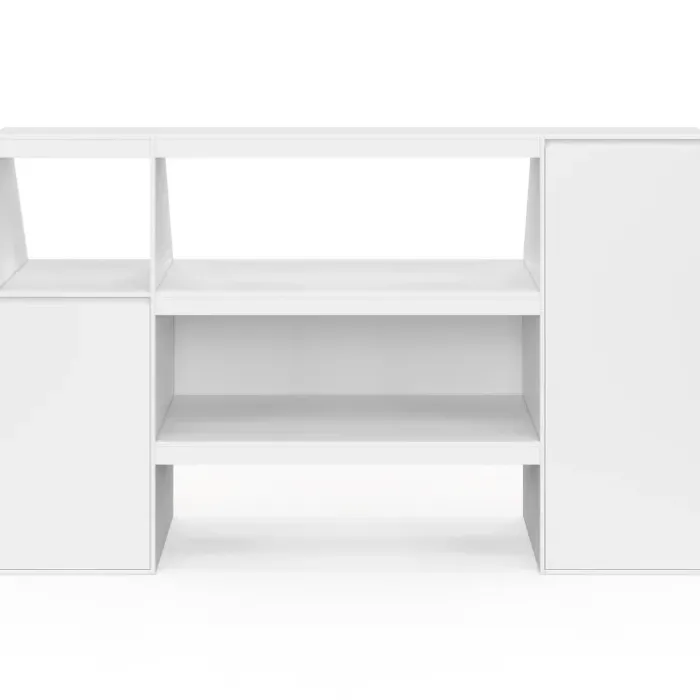 Ensemble étagère 2 niveaux, armoire 2 armoire 1 porte + 1 niche sous pente TOMI blanc