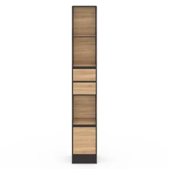 Etagère bibliothèque 190 cm 3 étagères 2 tiroirs 1 placard noir et effet bois