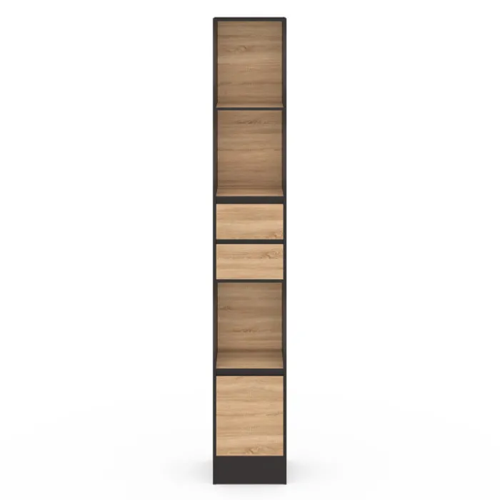 Etagère bibliothèque 190 cm 3 étagères 2 tiroirs 1 placard noir et effet bois