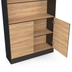 Etagère bibliothèque 3 niveaux XXL 1 placard noir et effet bois 190 cm