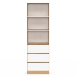 Etagère bibliothèque 3 niveaux 3 tiroirs blanc et effet bois