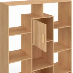Etagère bibliothèque avec 11 compartiments et 2 cases effet lattes 143 cm