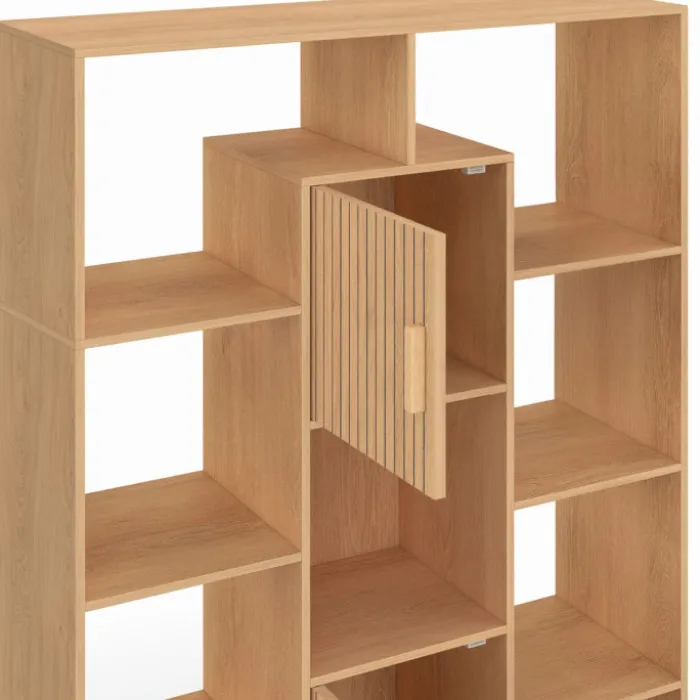 Etagère bibliothèque avec 11 compartiments et 2 cases effet lattes 143 cm