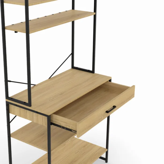 Etagère de cuisine industrielle avec tiroir et crochets 80 cm