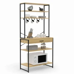 Etagère de cuisine industrielle avec tiroir et crochets 80 cm