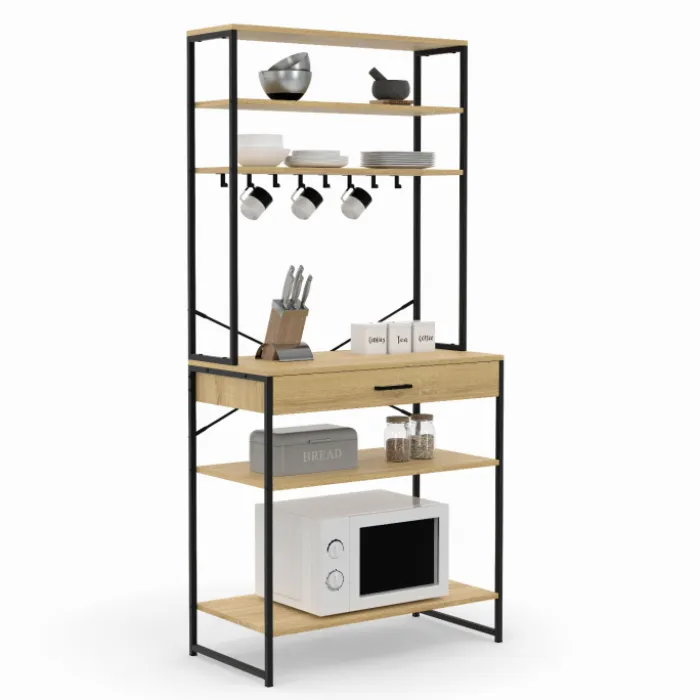 Etagère de cuisine industrielle avec tiroir et crochets 80 cm