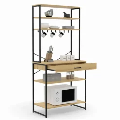 Etagère de cuisine industrielle avec tiroir et crochets 80 cm