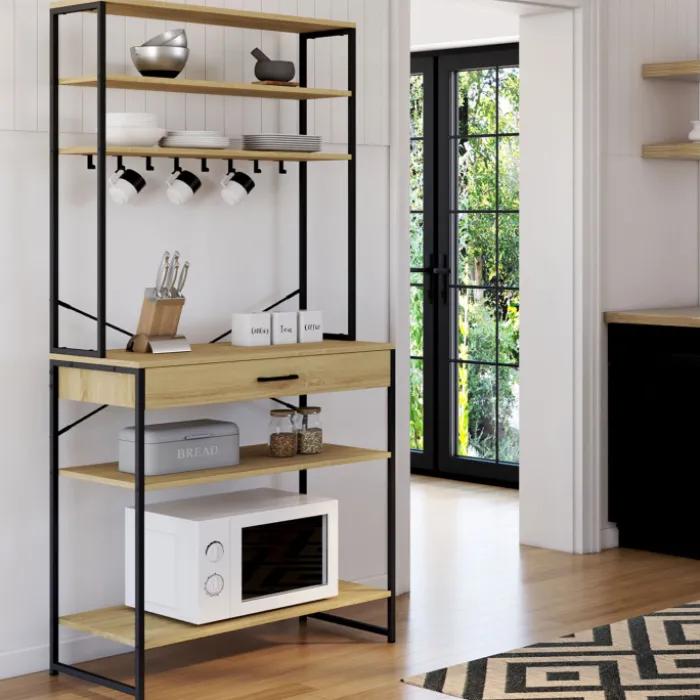Etagère de cuisine industrielle avec tiroir et crochets 80 cm