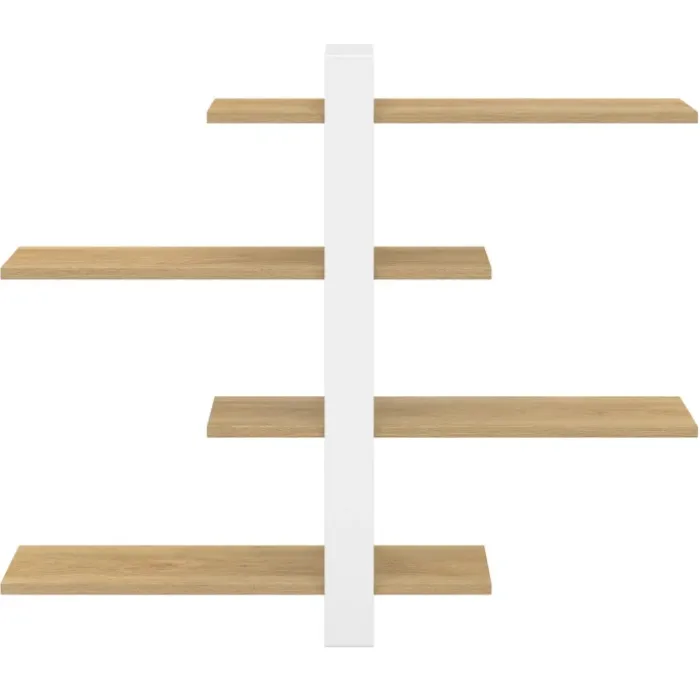 Etagère murale avec étagères coulissantes 4 niveaux façon hêtre et blanc