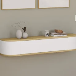 Etagère murale console d'entrée 1 porte blanc et effet bois