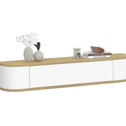 Etagère murale console d'entrée 1 porte blanc et effet bois