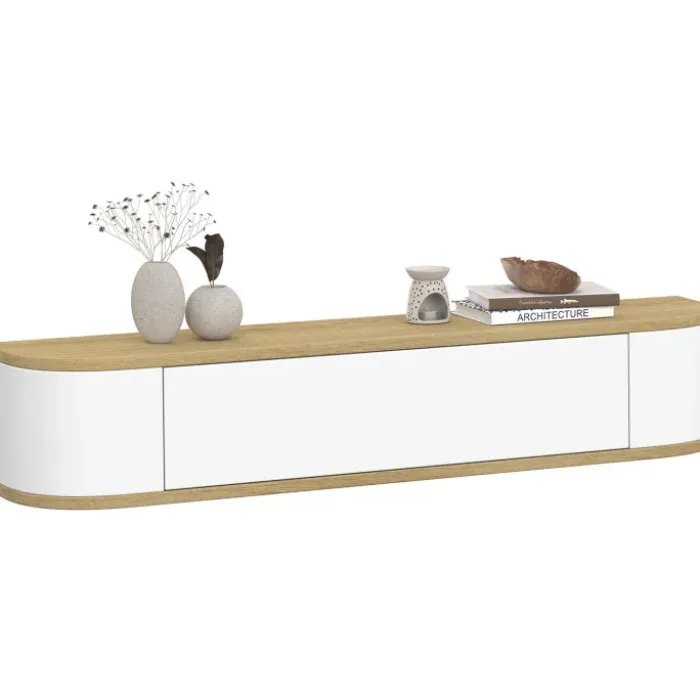 Etagère murale console d'entrée 1 porte blanc et effet bois