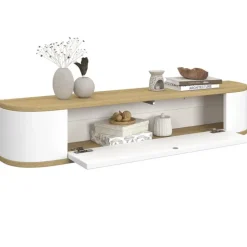 Etagère murale console d'entrée 1 porte blanc et effet bois