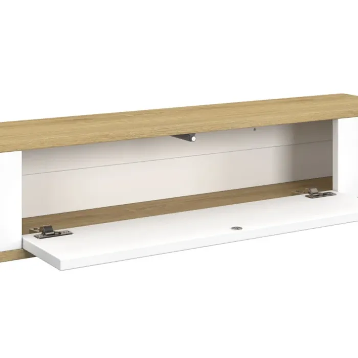 Etagère murale console d'entrée 1 porte blanc et effet bois