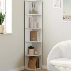 Etagère murale d'angle 5 niveaux blanche à poser ou à fixer