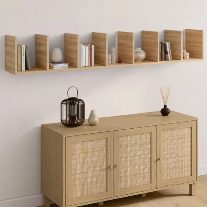 Etagère murale suspendue façon hêtre 190 cm