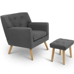 Fauteuil avec repose pieds en tissu gris anthracite style scandinave