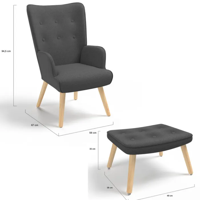 Fauteuil avec repose-pieds gris anthracite style scandinave