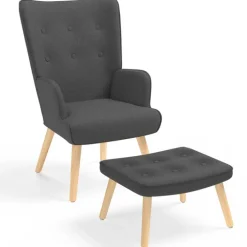 Fauteuil avec repose-pieds gris anthracite style scandinave