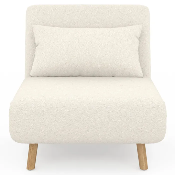 Fauteuil convertible en lit d'appoint 1 place 80x190 cm bouclette blanc