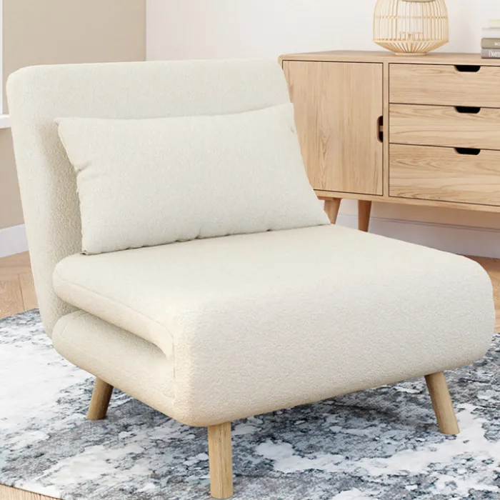 Fauteuil convertible en lit d'appoint 1 place 80x190 cm bouclette blanc