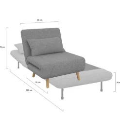 Fauteuil convertible en lit 1 place gris clair