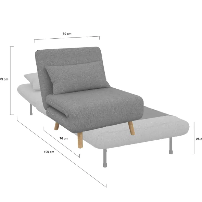 Fauteuil convertible en lit 1 place gris clair