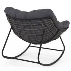 Fauteuil de jardin à bascule effet rotin gris avec coussin gris
