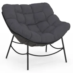 Fauteuil de jardin relax avec coussin effet rotin gris