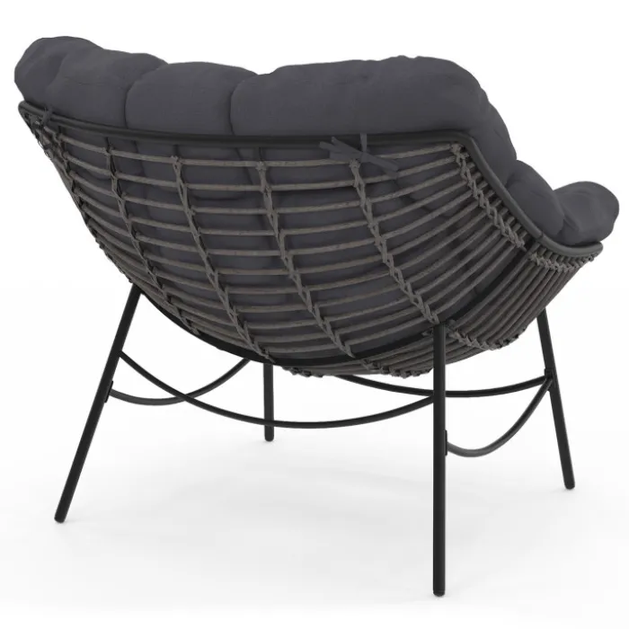 Fauteuil de jardin relax avec coussin effet rotin gris