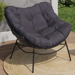 Fauteuil de jardin relax avec coussin effet rotin gris