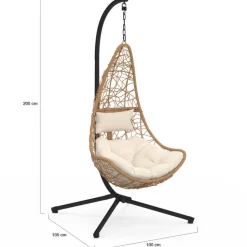 Fauteuil demi-lune suspendu ajouré effet rotin avec coussin écru