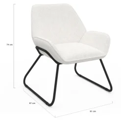 Fauteuil en tissu bouclette et pieds métal noirs