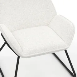 Fauteuil en tissu bouclette et pieds métal noirs